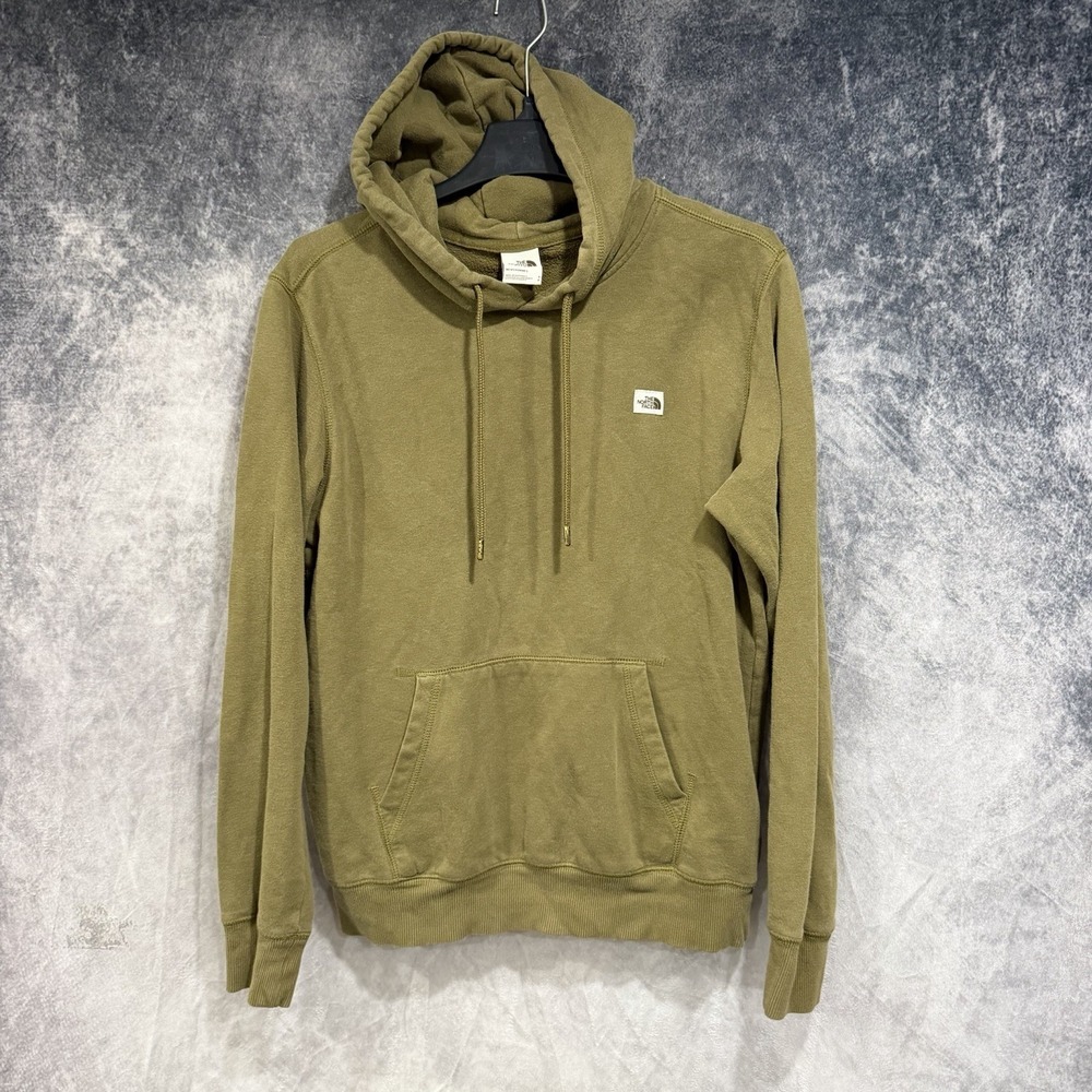 The North Face Men's Small Olive Green Pullover Hoodie Logo Cotton Blend